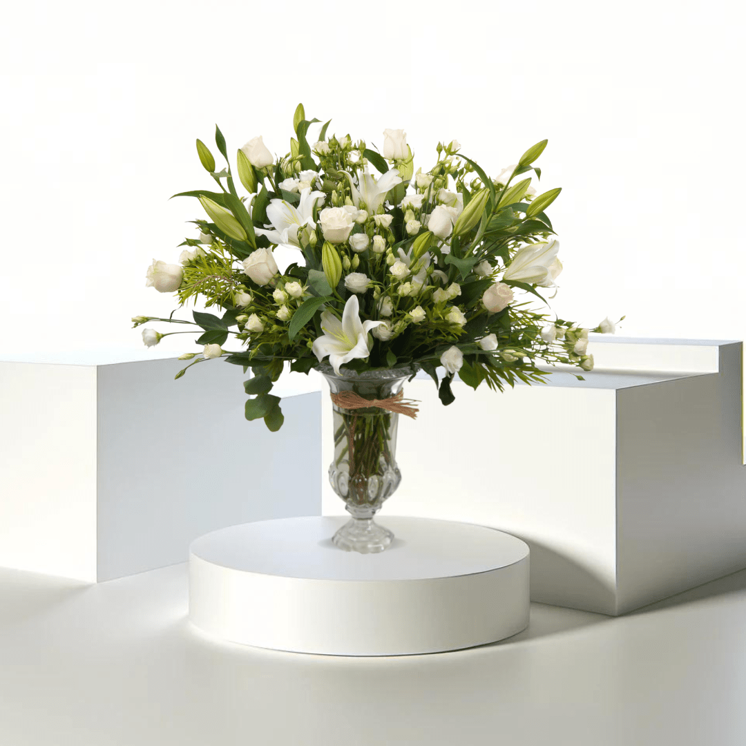 White Serenity - B4093 - Buy Vase Arrangement in Qatar | 24 Hour Flower