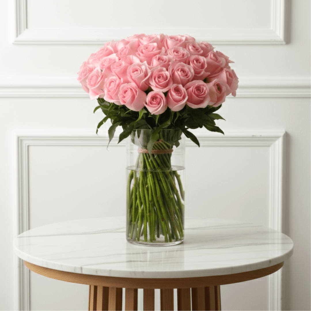 50 Rose Vase Delight (Sweet Beat) - WD - Buy in Qatar | 24 Hour Flower