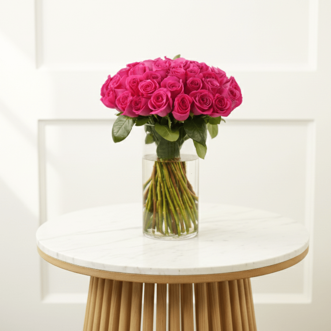 50 Rose Vase Delight - THF4000 - Buy Vase Arrangement in Qatar | 24 Hour Flower