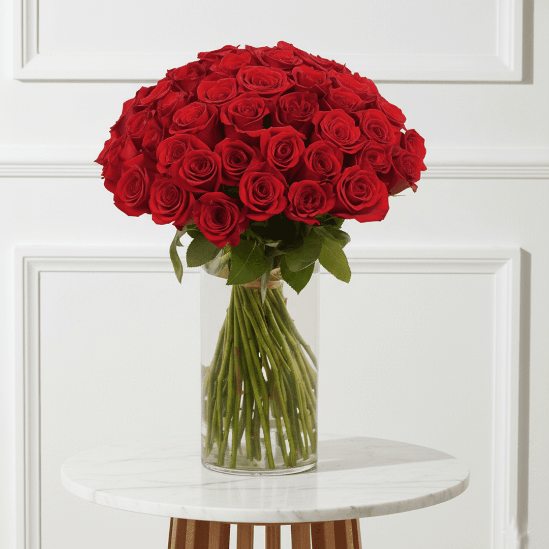 50 Rose Vase Delight - THF4000 - Buy Vase Arrangement in Qatar | 24 Hour Flower