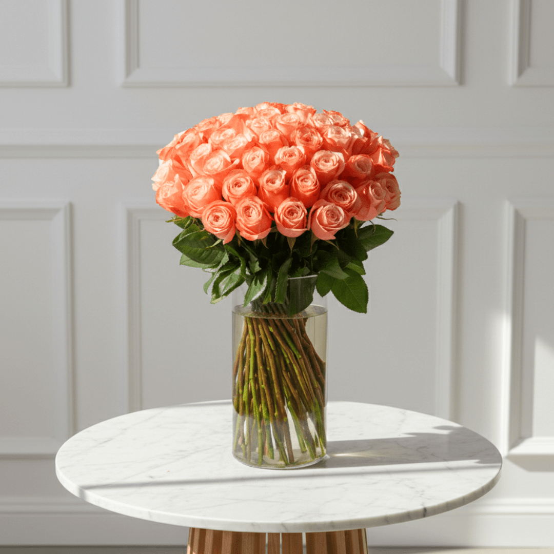 50 Rose Vase Delight - THF4000 - Buy Vase Arrangement in Qatar | 24 Hour Flower
